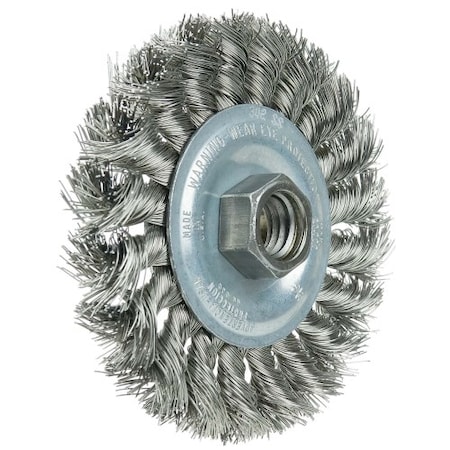 Weiler Wolverine 4" Knot Wire Wheel, Standard Twist, .014", 5/8"-11 UNC Nut 36213